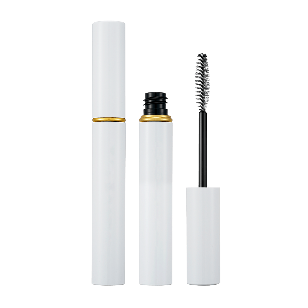 Stylish empty aluminum mascara tube in bright white with center ring HM1105