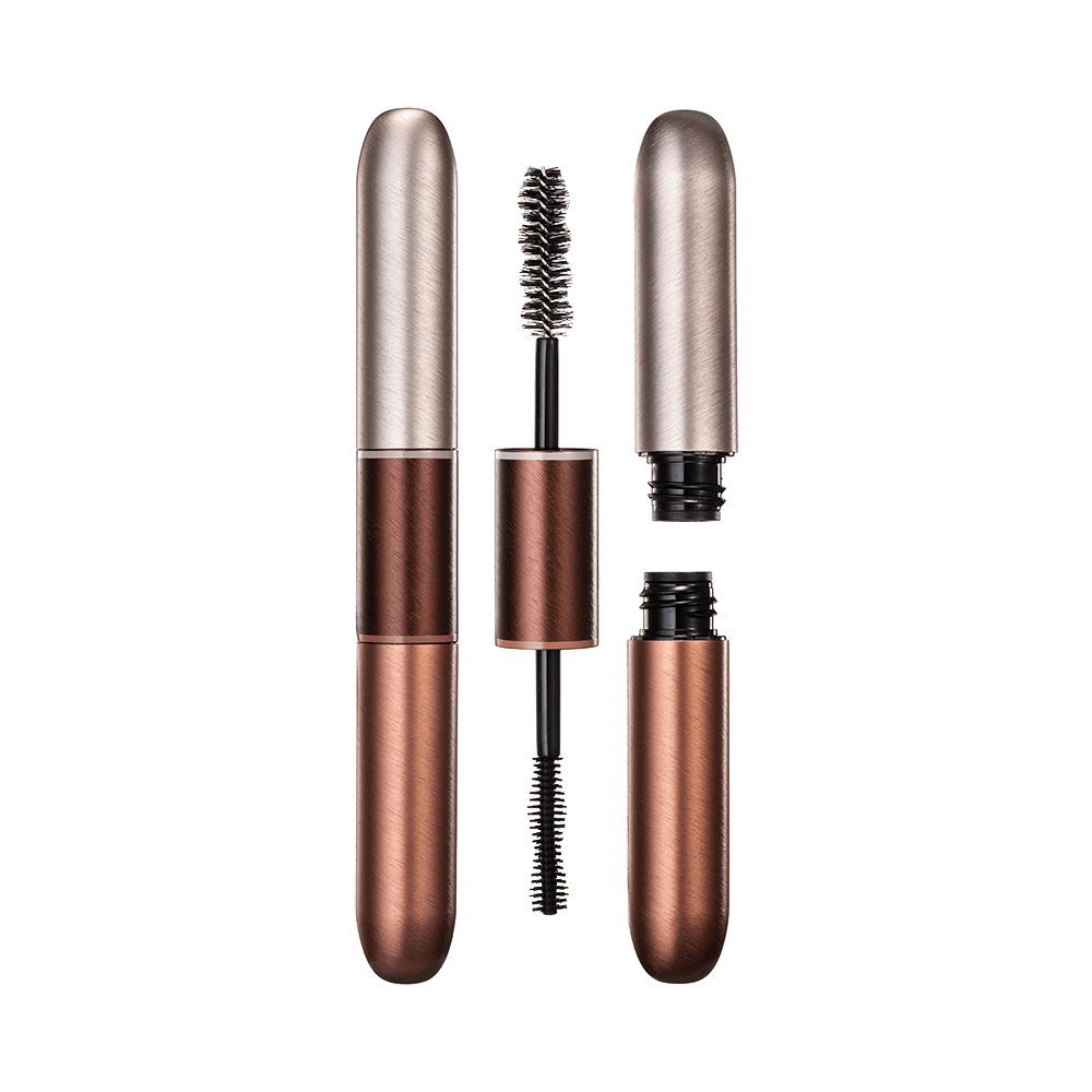 Double ended 4ml surface brushed brown aluminum mascara tube HM1230